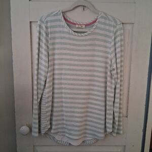 Peyton Primrose Striped Tunic Length Open Back Sweater - Mint Green and White